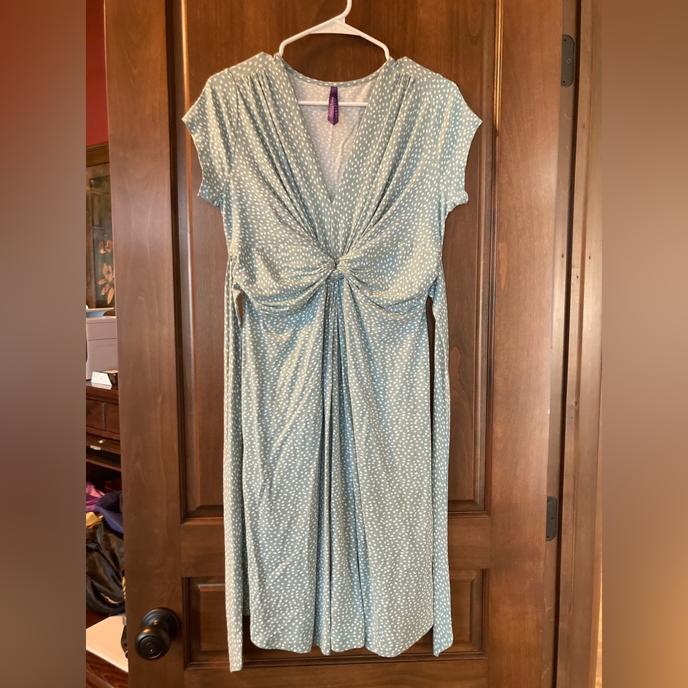 Seraphine sage polka dot knot front dress
